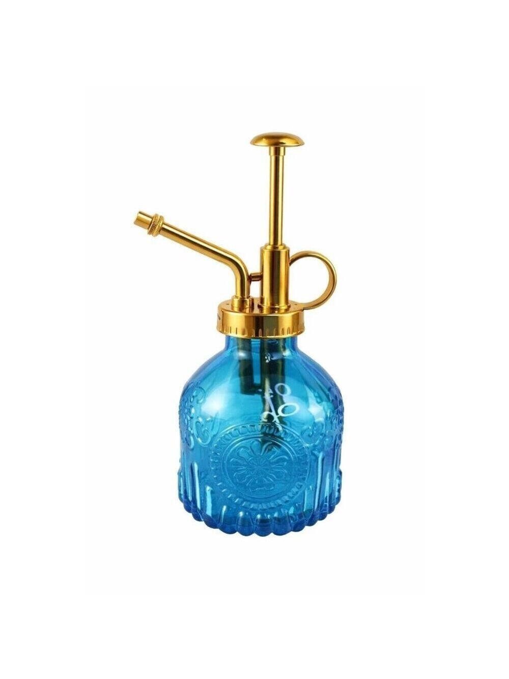 Blue Glass Plant Mister Spray Bottle Gold Pump Orchid Bonsai Air Plant